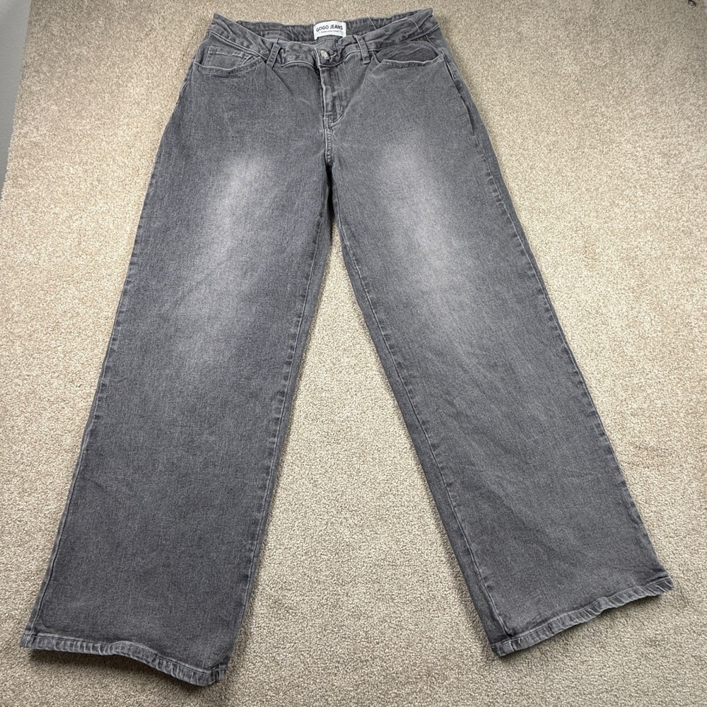 Gogo Jeans Womens Wide Leg High Rise Faded Gray Denim Pants Size 11/30
